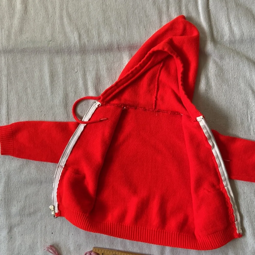 VINTAGE 70s 80s Hoodie Sweater Sweatshirt Zip knit red retro